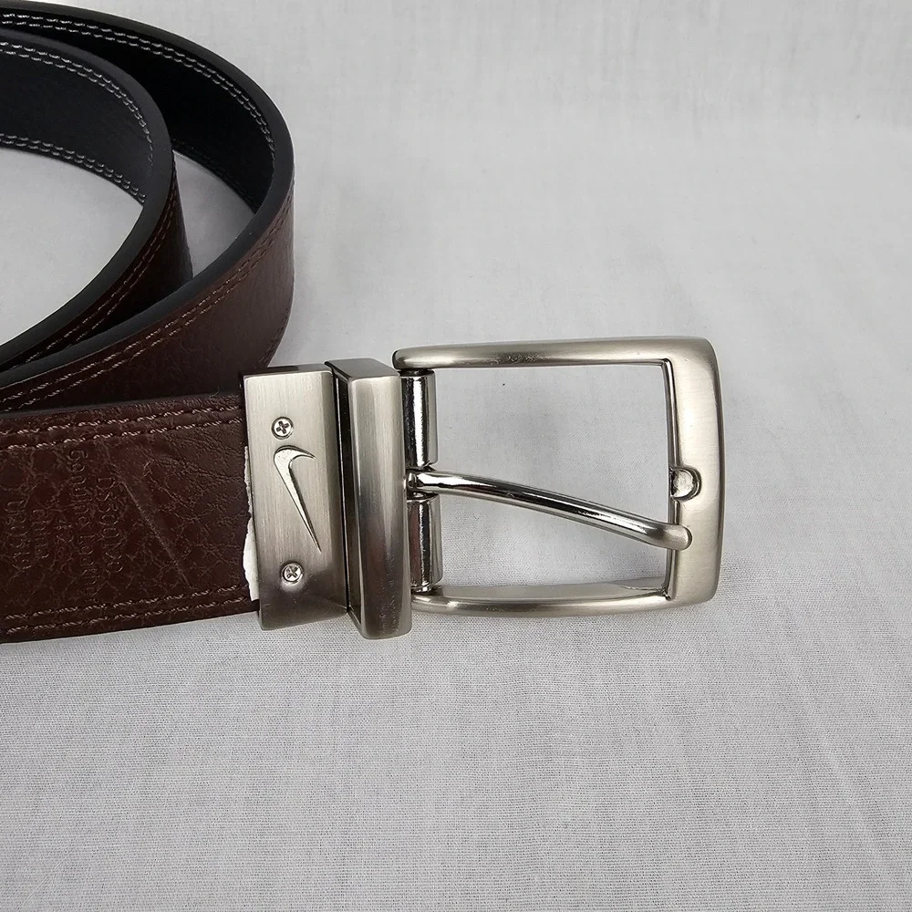 Nike Mens‎ Reversible Leather Belt Black Brown Silver Buckle Swoosh Logo Size 42